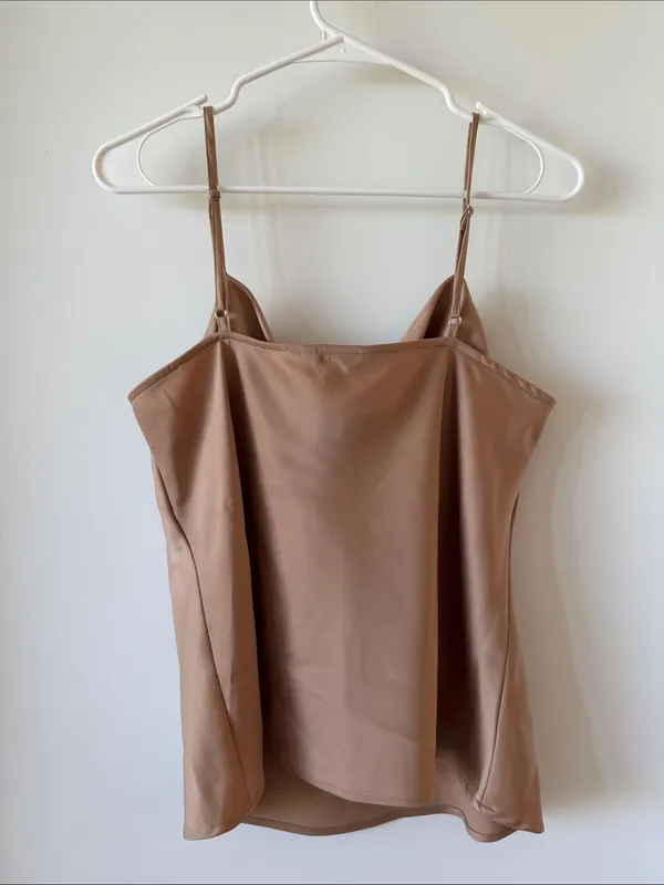 Banana Republic Satin Cowl Neck Cami Tank Top Tan/Gold - Image 4