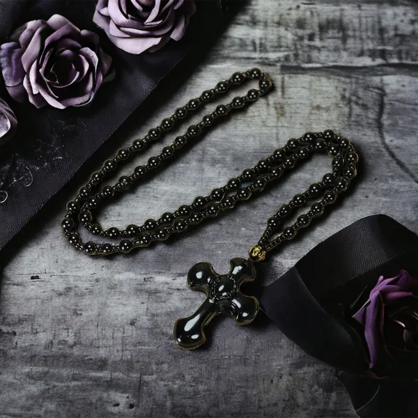 1pc Classic‎ Religious Style Christian Cross Fashion Obsidian Pendant Necklace - Image 10