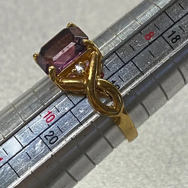 Elegant 14k Gold Plated Emerald Cut Amethyst Cocktail Ring Size 9 - Image 8