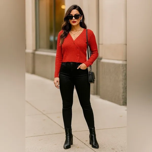 Altar'd State Red Ribbed Asymmetrical‎ Button Front Cardigan Top Size M AN10912 - Image 2