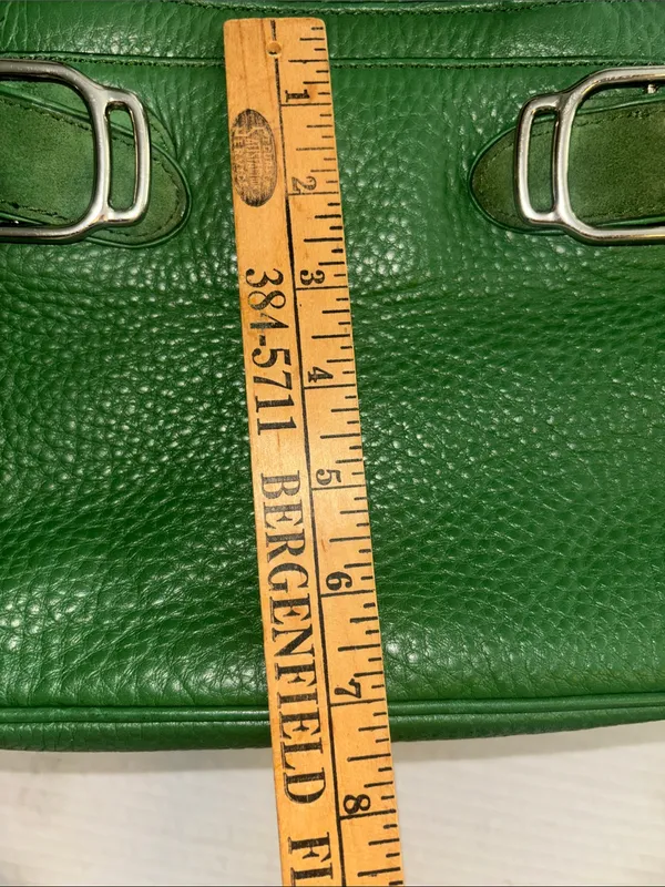 Cole Haan Vintage Green Leather Handbag Silver Hardware Suede Detail Preloved - Image 14