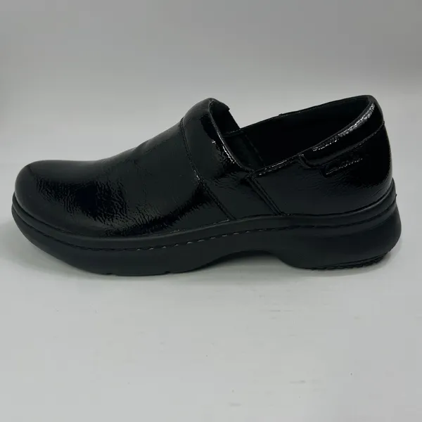 Clarks Slip On Clogs Comfort Work Shoes Patent Leather Black Size 9.5 Casul‎ - Image 5