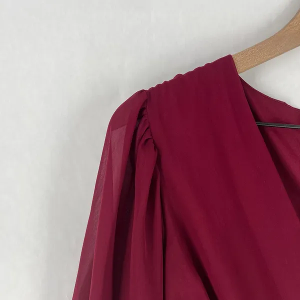 Altar'd State Mini Dress Womens M Red Tie Waist Balloon Sleeve Ruffle Wrap Front - Image 5