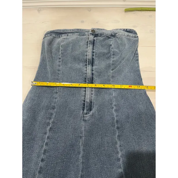 Denim Jumpsuit Women's Small‎ Blue Strapless Wide Leg Pockets - Image 7