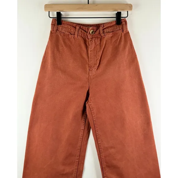 We The Free People Women Pants Brown Hi Rise Wide Leg Canvas Baggy Chino Size 24 - Image 5