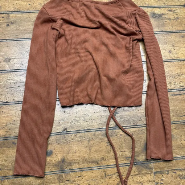 Altar'd State‎ Orange Ruched Long Sleeve Ribbed Crop Top Women Size XS - Image 2