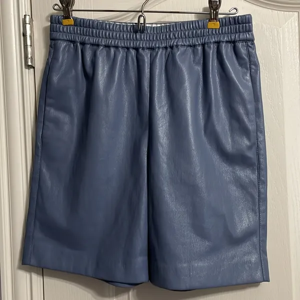 Babaton Aritzia Smith Vegan Faux Leather Shorts Dusty Blue Minimalist High Waist - Image 2