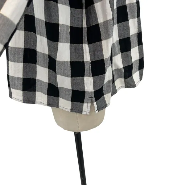 J. Crew Open Ruffle V-neck Button-up Shirt Gingham Plaid Check Black White‎ XL - Image 6