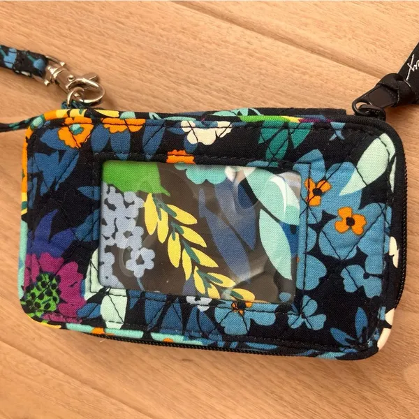 Vera Bradley Midnight Blues Zip ID Case Key Ring Clear Wallet 4"x6" - Image 3