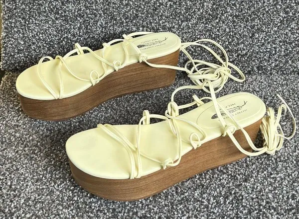 x Free People Platform Sandals Womens 8 Cream Lace Up Wedges - Image 3