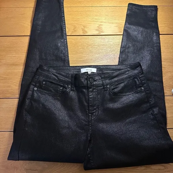 Reiss black coated animal print mid rise jeans pants 30 - Image 2