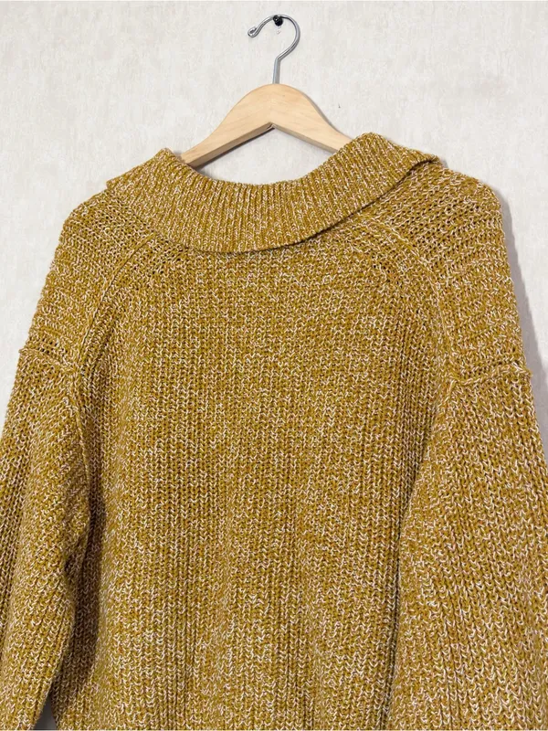 Free People Women’s Love This City Sweater V-Neck Longsleeve Boho in Mustard L - Image 7