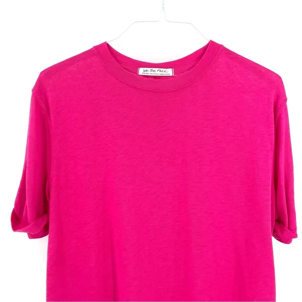WE THE FREE PEOPLE Cassidy Hot Pink Short Sleeve Basic Relaxed Boxy Fit T Shirt - Image 3