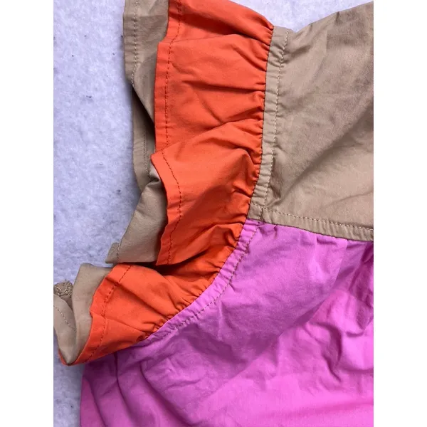 VOY‎ Ruffle Sleeve Blouse Womens Medium Pink Tan Orange Colorblock Cotton Top - Image 6