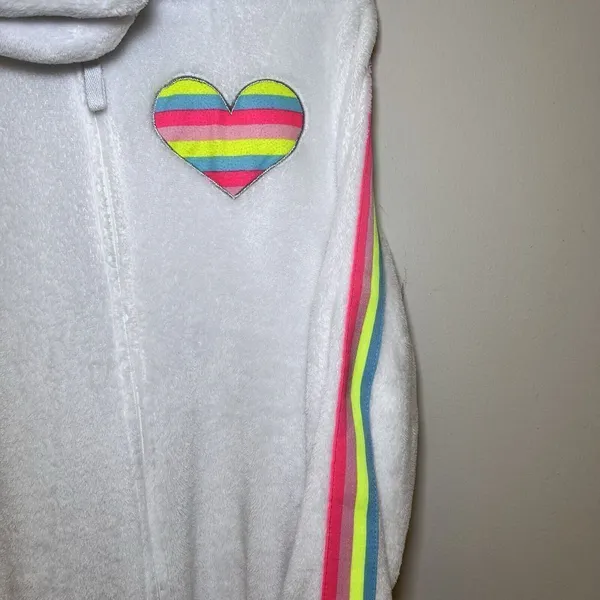 Rainbow Unicorn Fleece‎ One Piece Zip Up Hoodie Pajamas Large Costume Halloween - Image 4