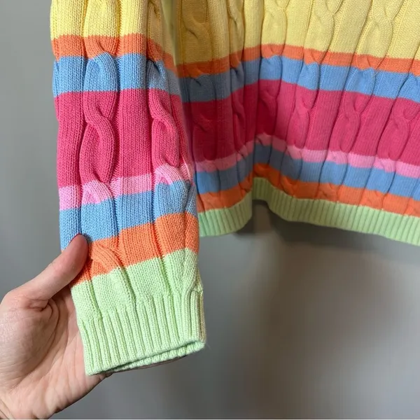 Appleseeds Women’s Striped‎ Pastel Rainbow Sweater Cable Knit Chunky PXL - Image 6
