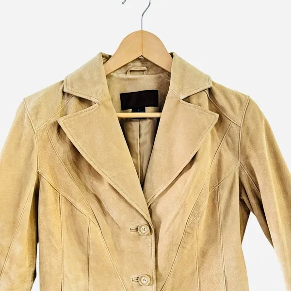 Siena Tan Suede Leather Blazer Jacket Women’s Size 4 Tailored Button Front - Image 6