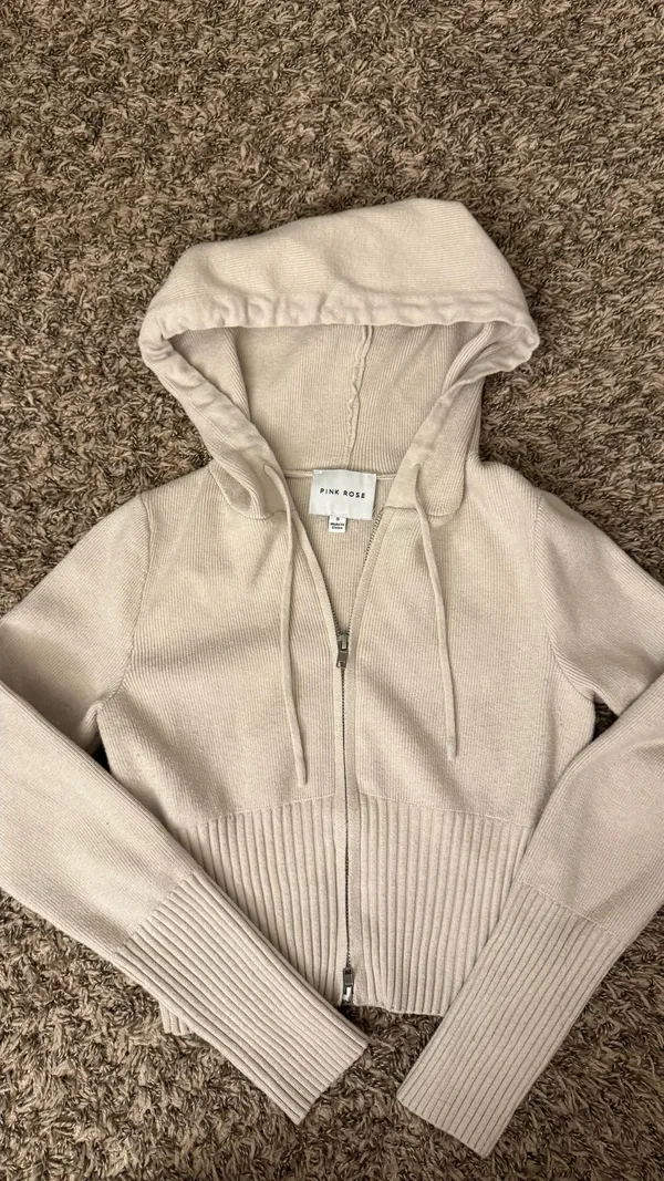 Pink Rose tan zip-up sweater  - Image 3