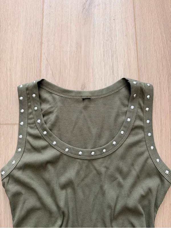 Boohoo Women’s Olive Tank Top with Stud Trim - Image 2