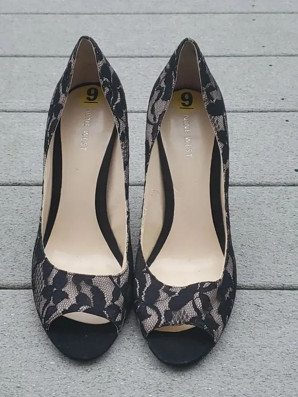 Nine West Black Lace Peep Toe Heels | Nine West Sorbet Heels - Image 2