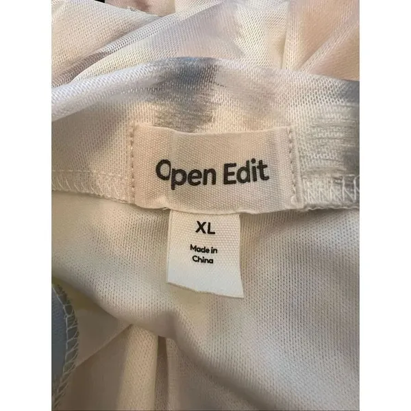 Open Edit Ivory Seafoam Swirl Ruched Side Slit Mesh Maxi Skirt XL - Image 4