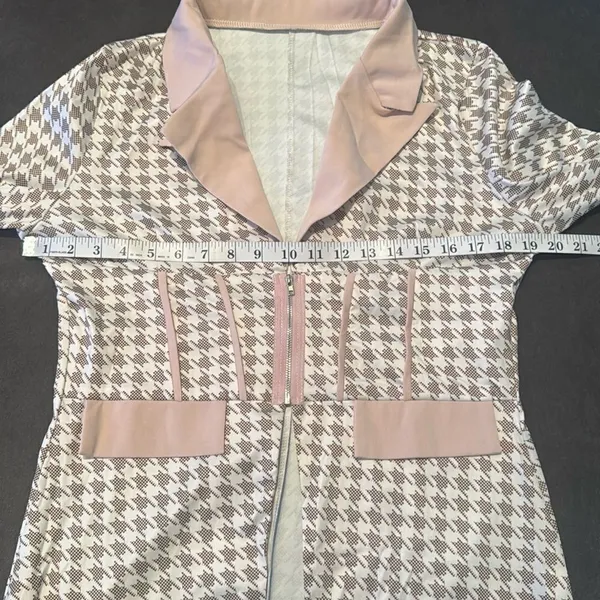 Long Sleeve 2 Piece Houndstooth BodyCon Pantsuit Jacket & Pants Set *Size L READ - Image 5