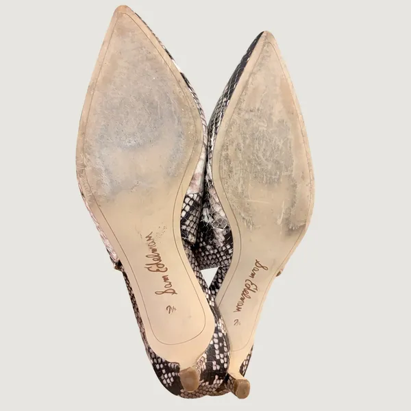 Sam Edelman Black Tan Snakeskin‎ Slingback Kitten Heel Pumps 7.5 *flaw - Image 7