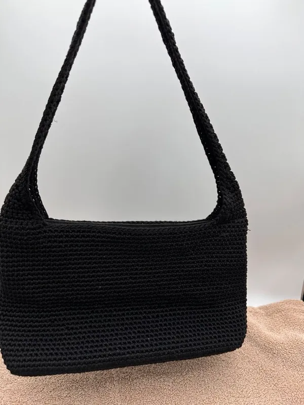 The Sak Crochet Casual Handbag Purse Hobo Stylist Bag Lined Black - Image 13