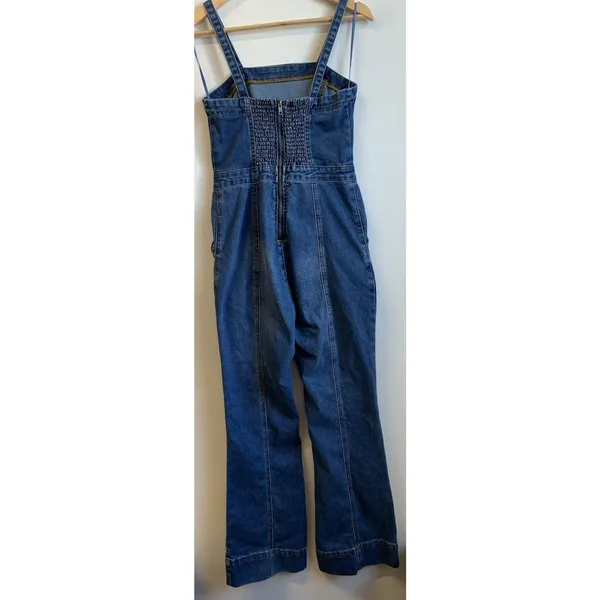 Sincerely Jules Women’s Denim Overalls Sincerely Wide Style Retro Leg Side Zipper Blue Size S - Image 9