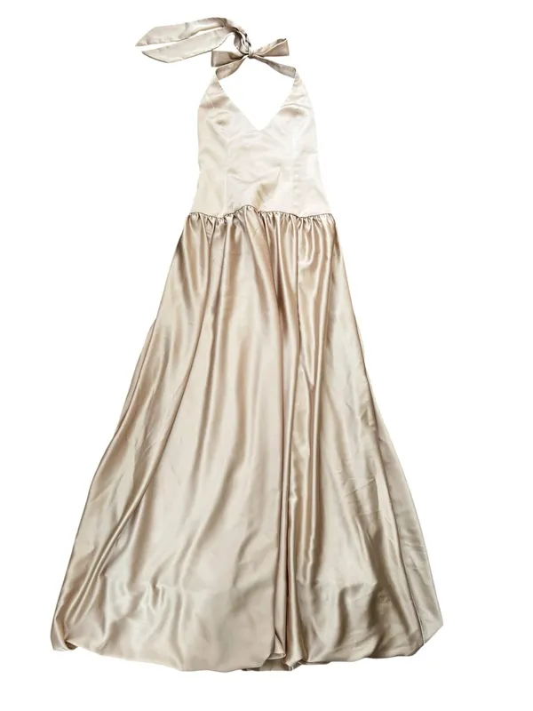 Show Me Your MuMu SMYM Eliza Champagne Luxe Satin Drop Waist Halter Neck Dress - Image 2