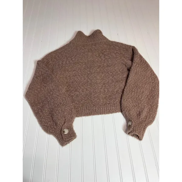 Mable Brown Fuzzy Boucle Cropped Sweater Jacket Teddy Shacket Small - Image 8