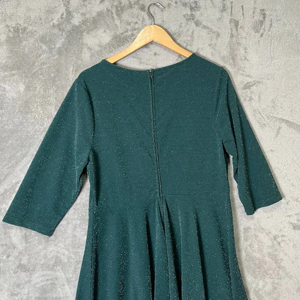 Unique Vintage XL Emerald Glitter Dress Vintage Inspired‎ Fit Flare Pin Up New - Image 4