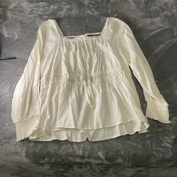 Long Sleeve Peplum Tie-Back Blouse-Cream-2x-Ava & Viv - Image 3