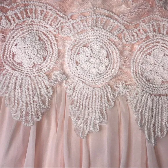 VTG Y2K L'atiste Romantic Boho Crochet Lace Pleated Mini Dress Sleeveless Pink S - Image 6