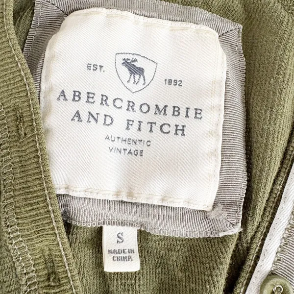 Abercrombie & Fitch Women Olive Green Y2K Bella Swan Waffle Knit Henley Hoodie S - Image 3