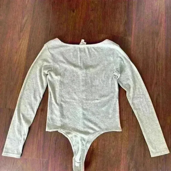 OPEN EDIT Henley Organic Cotton Blend Bodysuit color grey size L - Image 8