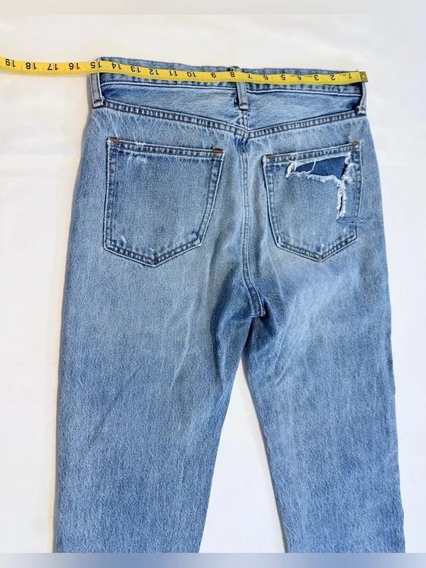 Gap 1969 Mid Rise Destructed Vintage Straight Jeans – Light Indigo – 0/25R - Image 10