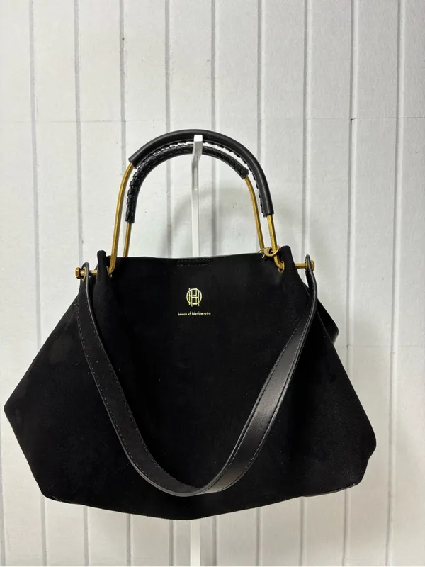 House Of Harlow 1960 Black Faux Suede Luxe‎ Satchel Wristlet Bag - Image 2