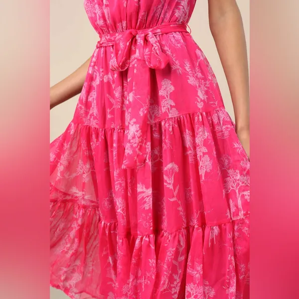 Lulu's Hot Pink Floral Tiered Halter Dress - Image 2