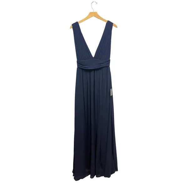 Lulus Heavenly Hues Navy Blue Chiffon Pleated Maxi Dress size Small NWT - Image 4