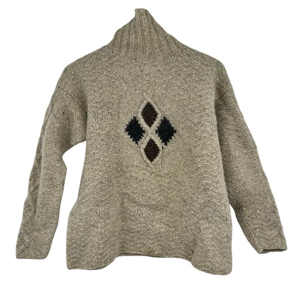 Vintage Carraig Donn Aran handknit Ireland Irish Wool cream Sweater size medium - Image 2