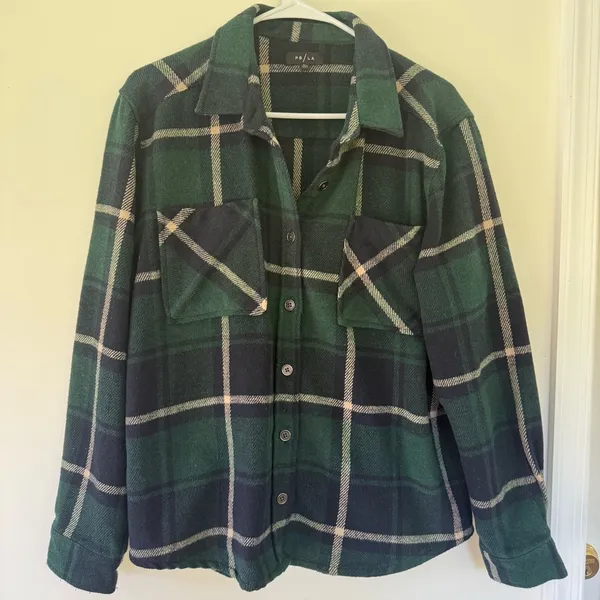 PacSun PS/LA Green & Navy Plaid Wool-Blend Shacket Size M/L - Image 2