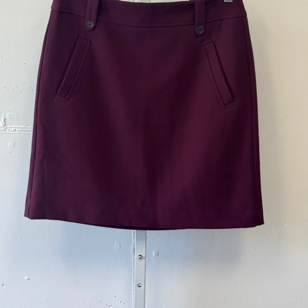 Ann Taylor LOFT Burgundy Maroon Mini Skirt Size 8 A-Line Stretch Pockets Career - Image 4