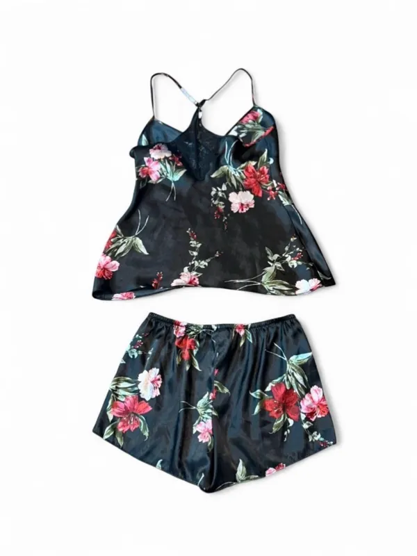 Apt. 9 Black Satin Floral Cami & Shorts Pajama Set - Image 3