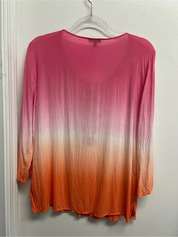 Cupio Pink to Orange Ombre Embroidered -Trim Henley Tunic - Image 3