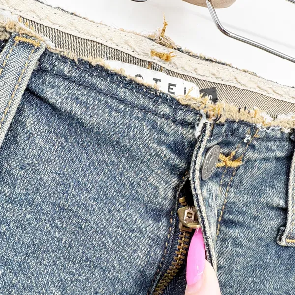 Motel Denim Womens Blue Distressed Raw Waist Low Rise Y2K Flare Jeans Size 31/S - Image 4