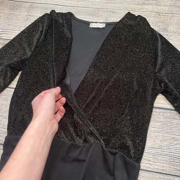 Altar'd State Black Gold Glitter Bodysuit Womens Medium‎ Long Sleeve Party Top - Image 9