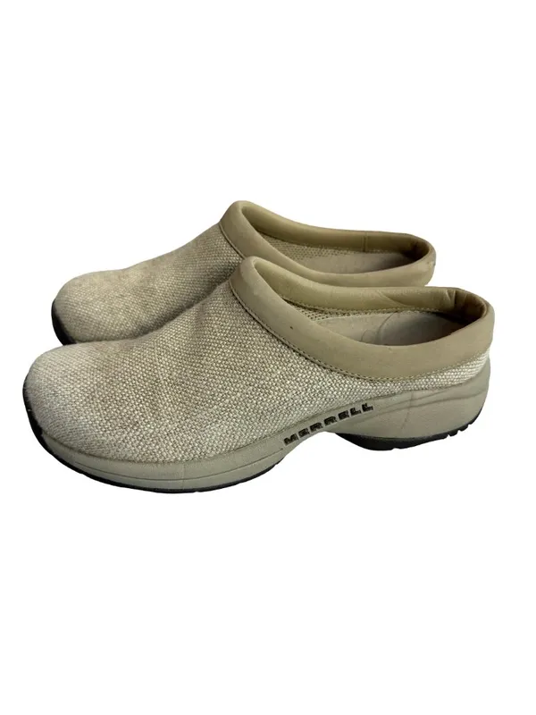 Merrell Oatmeal Canvas On Clogs Mules Slides Comfort Lightweight Size 7 Women's - Image 5