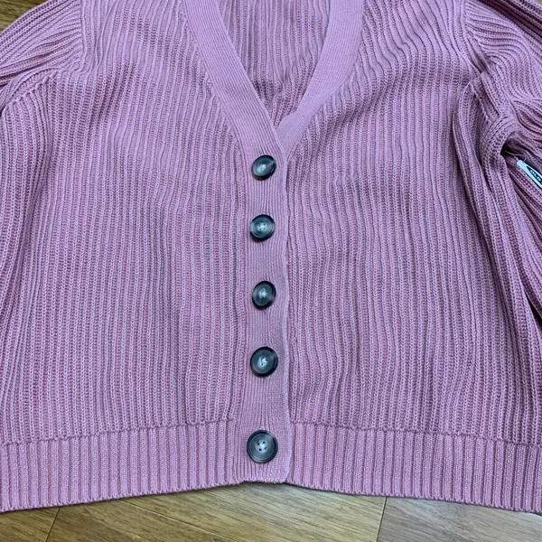 Old Navy Pink Ribbed V Neck Button Front Cardigan Sweater XL Casual Chunky Knit‎ - Image 2