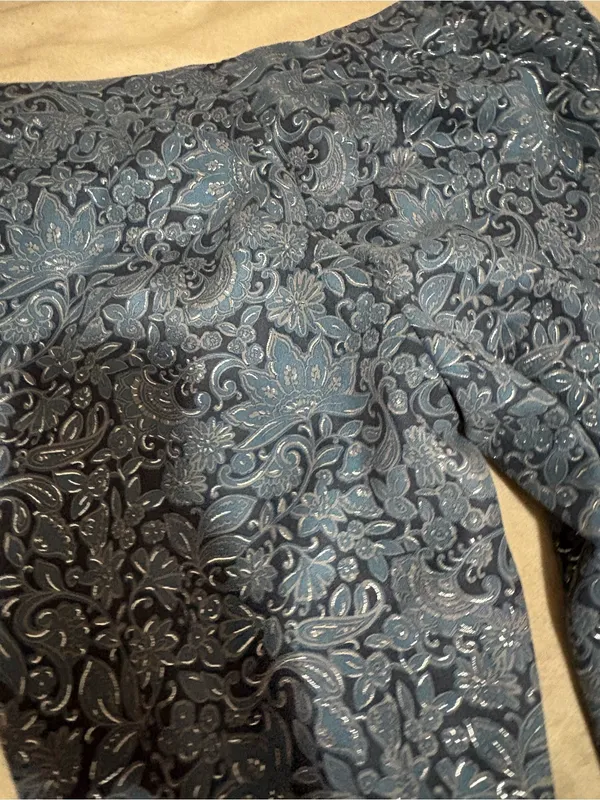 Macy's Navy Blue High-Waist Wide-Leg Patterned Pants - Image 3